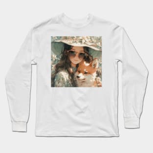 Girl sleeping with shiba inu dog Long Sleeve T-Shirt